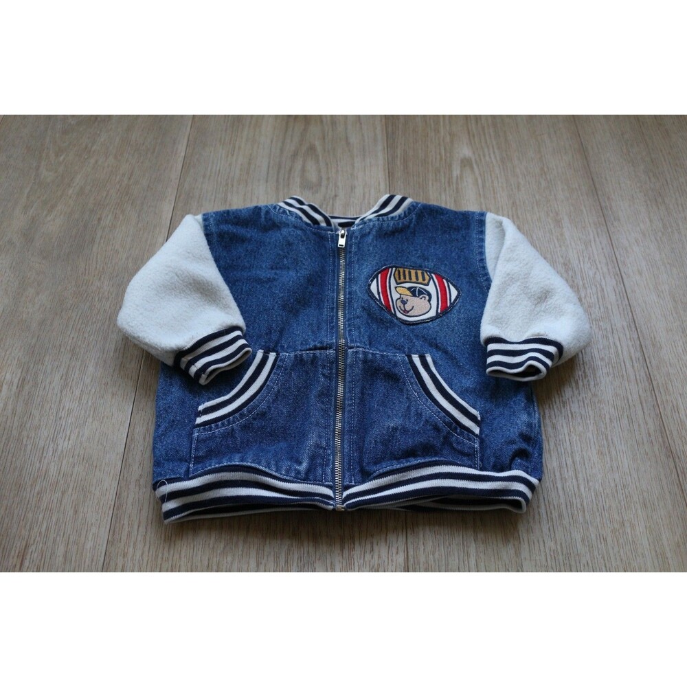 Vintage Infant Denim Varsity Jacket Estimated Size 12 Months Blue Beaver